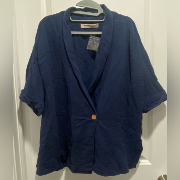 Free People Lou Blazer Shirt Navy - Picture 6 of 8